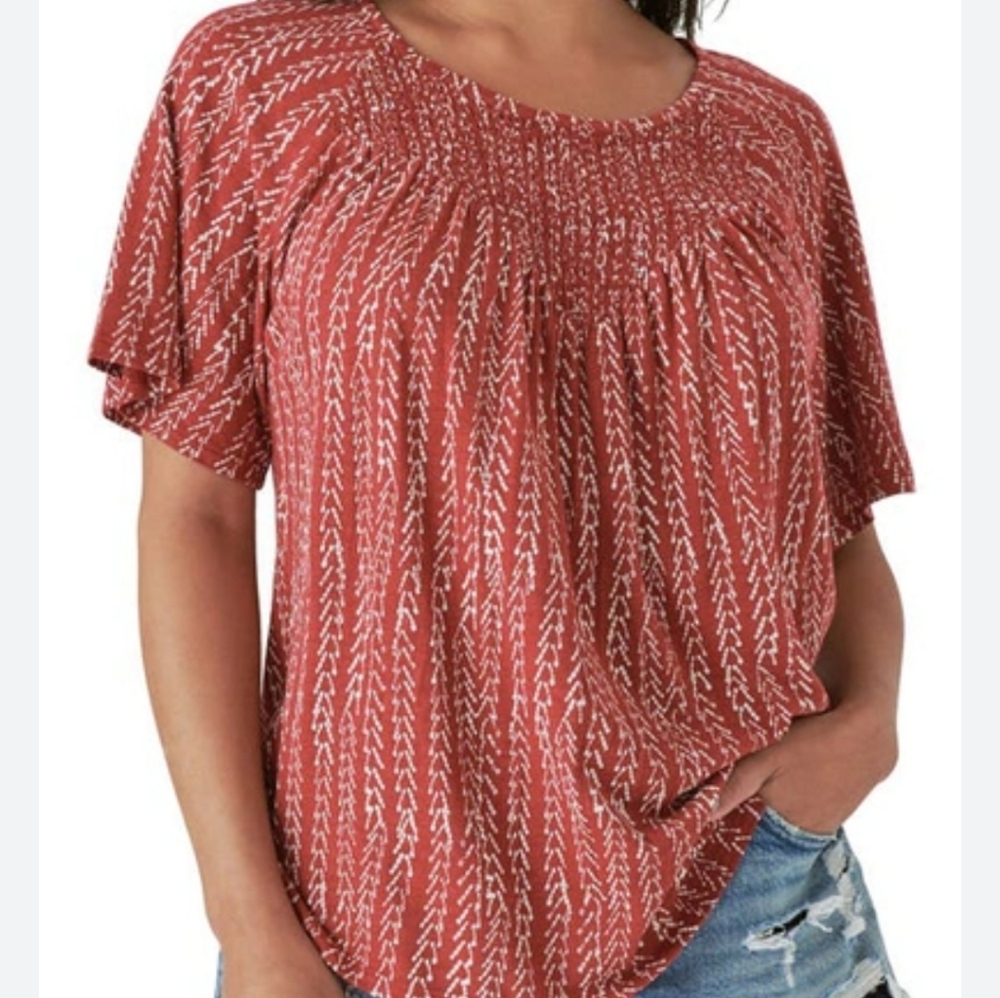 Lucky Brand Red & White Patterned Blouse Small